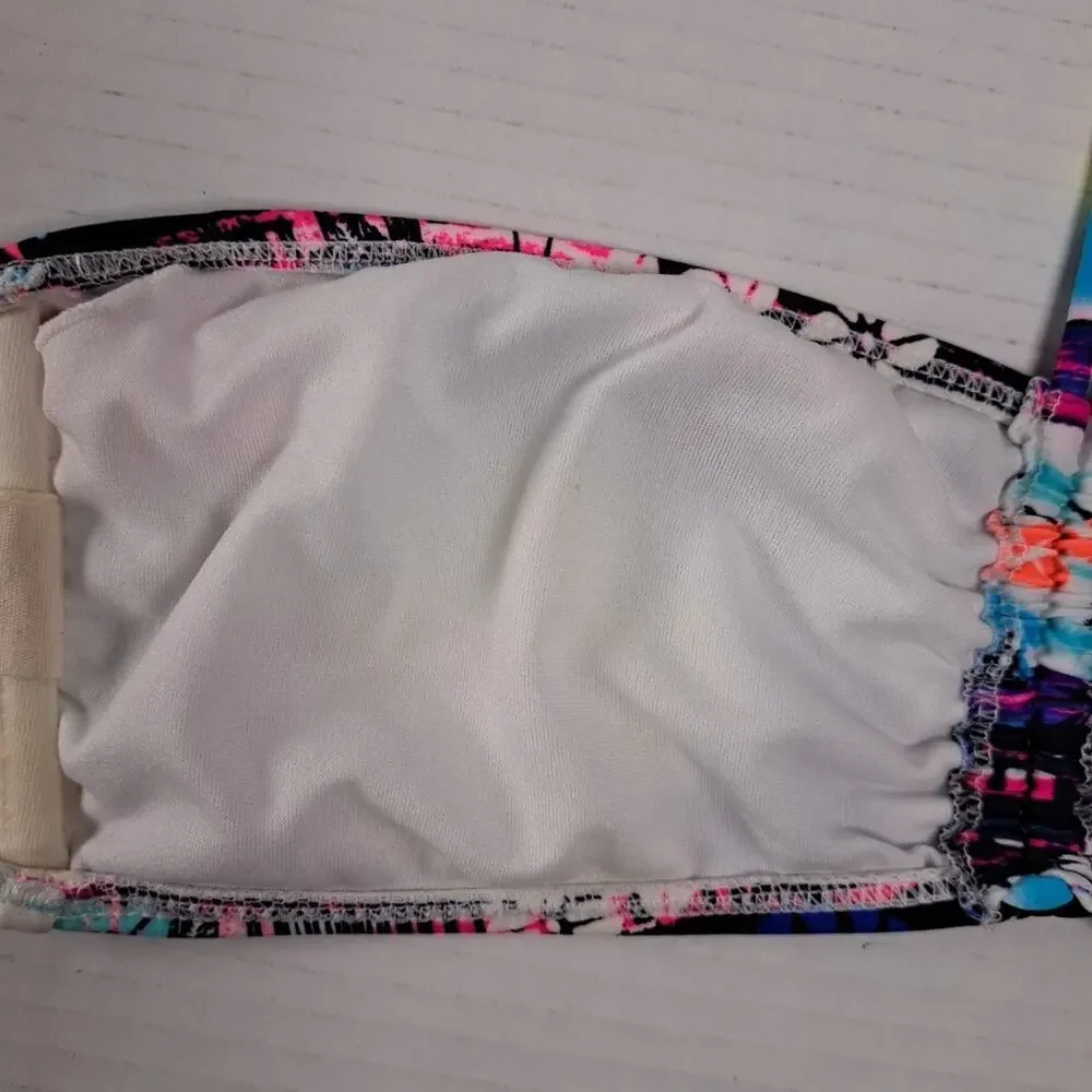 Ocean Pacific OP Bikini Swim Top Womens L Tropical Hawaiian Scene Halter Neck